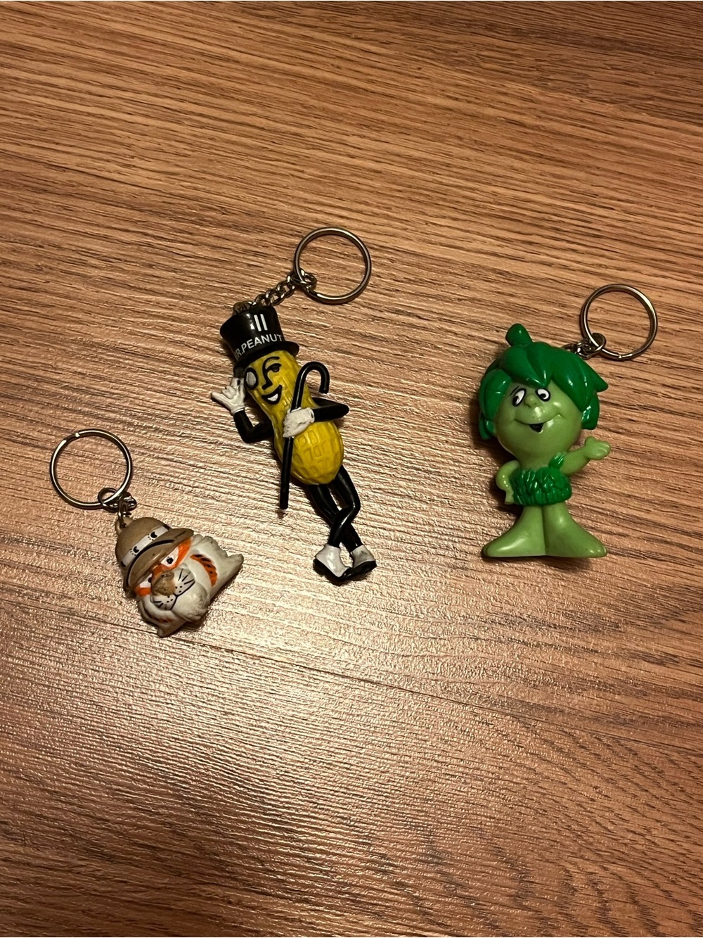 Vintage Mr Peanut, Exxon Tiger and Jolly Green Giant Keychains